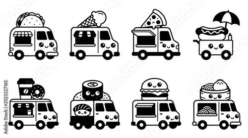 Εκτύπωση καμβά Kawaii Food Trucks Collection: Tacos, Pizza, Ice Cream, Sushi, Burgers, Hot Dogs