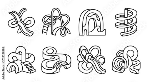 Billede på lærred Water Slide Icons: Fun Park Attractions, Summer Recreation, Amusement Rides
