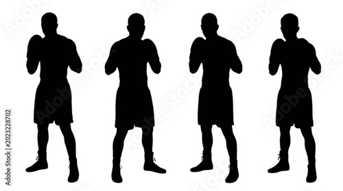 Foto Black silhouettes of boxers in fighting stance isolated on transparent backgroun