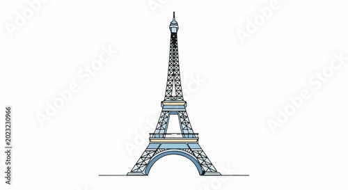 A simple, stylized illustration of the iconic Eiffel Tower in light blue and yellow