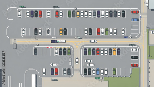 Foto aerial view of colorful cars parked in organized urban parking lot with multiple
