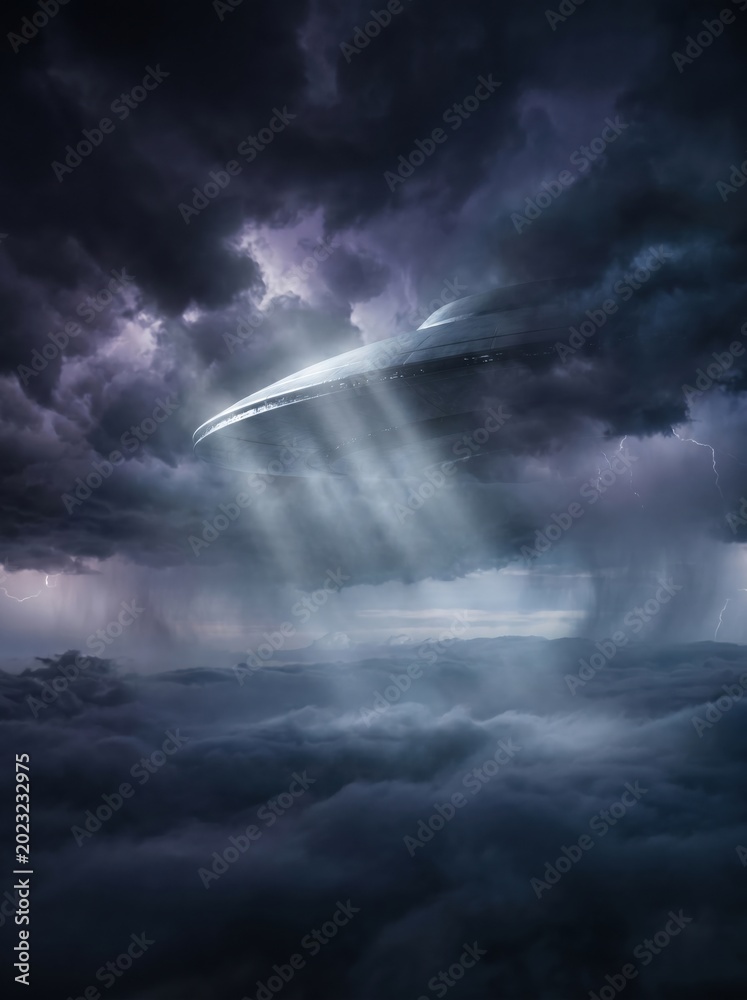 Fototapeta premium Dramatic Sun Rays Breaking Through Dark Stormy Clouds in the Sky.