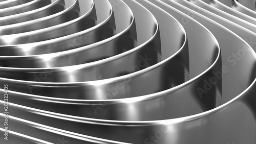 Silver metal striped pattern background, wavy shiny chrome metallic stripes p...