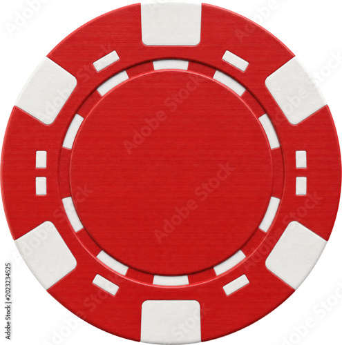Red poker chip for gambling and casino games isolated on transparent background