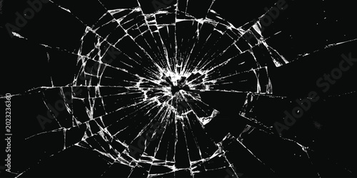 Tableau sur toile Broken glass texture with cracks and shattered pattern on a dark black backgroun
