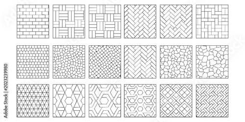 Billede på lærred Set of eighteen abstract geometric line patterns with square shapes and grid str