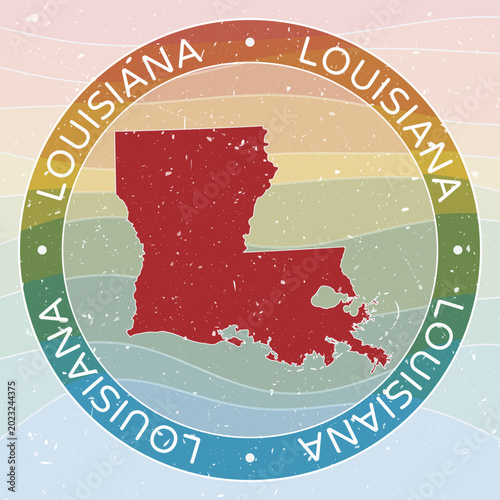 Vintage Louisiana, United States Round Logo. Distressed wave stripes State badge with grunge scratch texture. Louisiana, United States Retro Map Emblem. Vector Illustration.