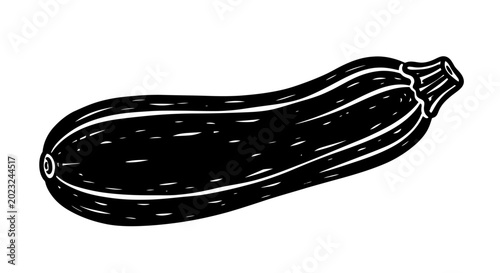 Foto Black and white zucchini drawing, simple, isolated on white background