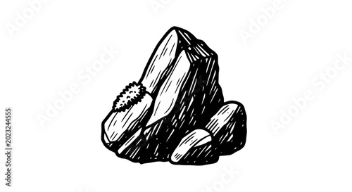 Tableau sur toile Hand-drawn sketch of a cluster of rough rocks with mossy growth