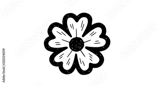 Hand-drawn flower illustration, doodle style, simple black and white floral icon