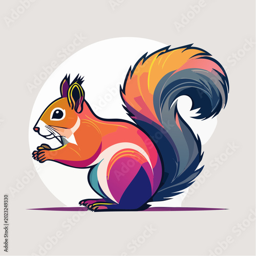 Colorful Stylized Squirrel Holding a Nut