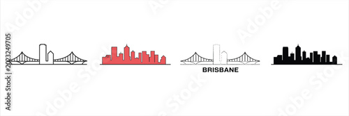 Brisbane city skyline silhouettes and outline set architecture