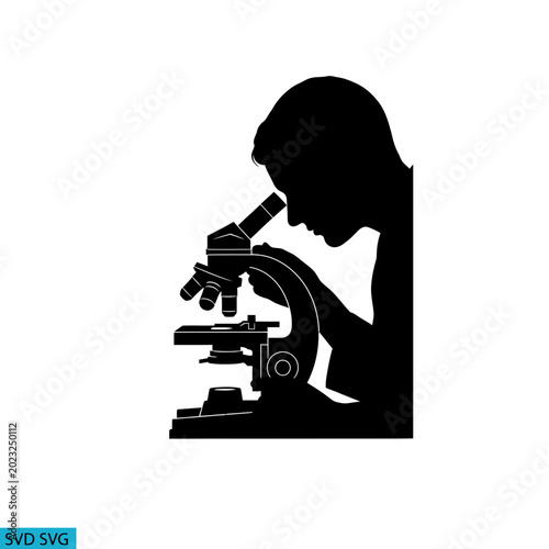Silhouette of a person looking through a microscope