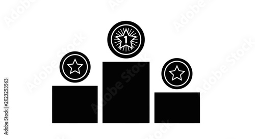 Fotografi Podium with awards and rank 1 medal