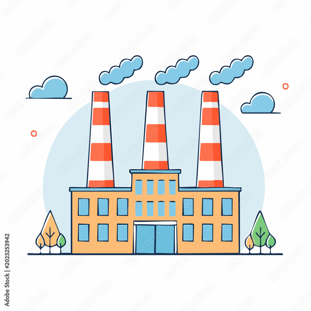 Fototapeta premium Factory with Smokestacks Emitting Smoke
