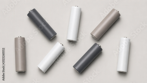 Assorted Blank Cylindrical Batteries On Neutral Surface