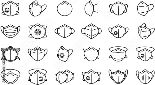 Fotografía Medical Health Safety Face Masks and Respirators Line Art Icons Set