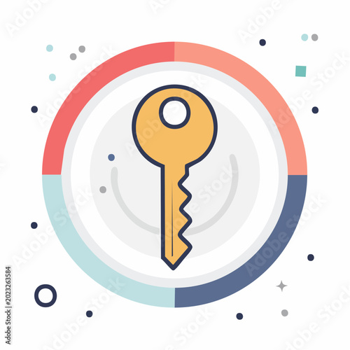 Key icon with circular progress bar and abstract elements