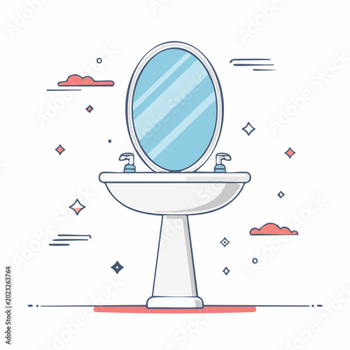 Pedestal Sink with Oval Mirror and Decorative Elements