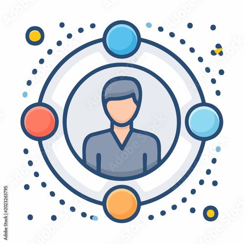 Person surrounded by connections and network