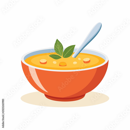 Bowl of Soup with Spoon and Garnish