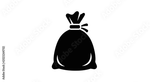 Canvastavla Black Garbage Bag Icon with Tied Top on White Background