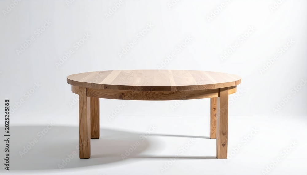 Fototapeta premium Minimalist Round Wooden Table on a Bright White Background