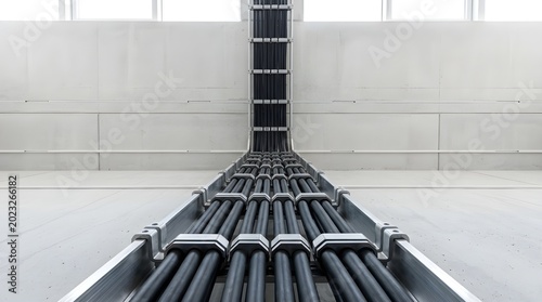 Industrial pipe system in a concrete room