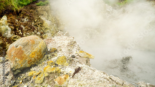 Billede på lærred geothermal heating or energy landscape, volcanic sulfur rock and steaming fumaro