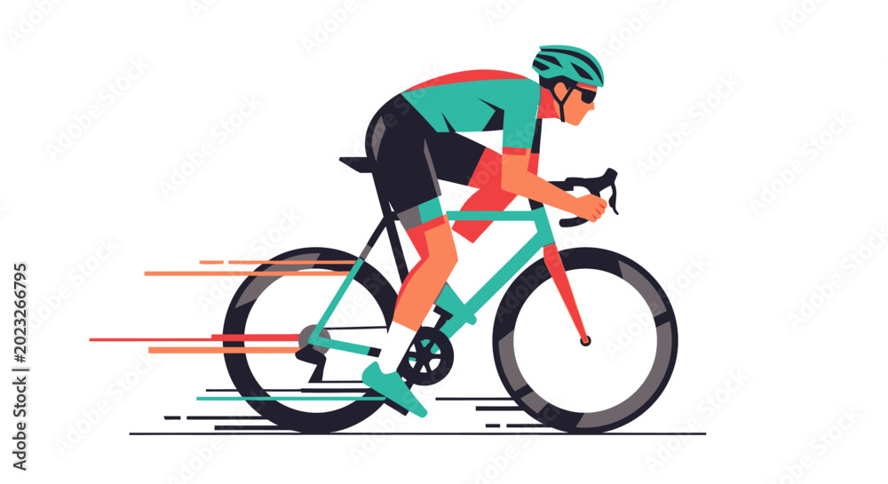 Fototapeta premium Cyclist riding a bicycle quickly outdoors.