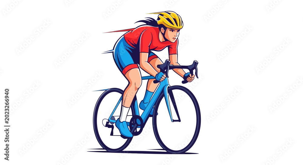 Fototapeta premium Cyclist riding a bicycle quickly outdoors.