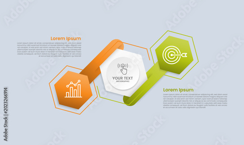 Schilderij op canvas hexagon base shape infographic with glossy gradient style with skew and tilt dir