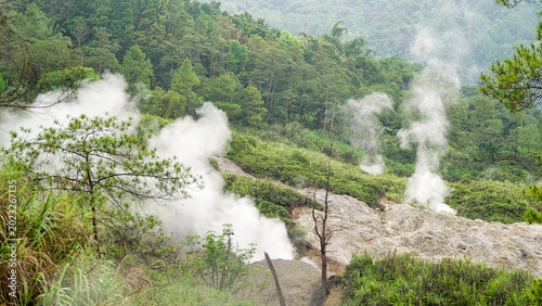 Cuadro en lienzo geothermal energy landscape with steaming fumarole vents in volcanic  hydrotherm