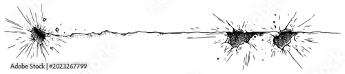 Fotografie Impact craters and ground explosions with flying debris in dynamic line art styl