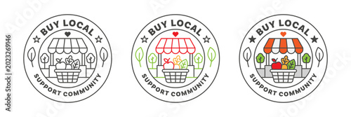 Photos Buy local support community icons or logo with market stall graphics