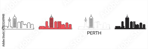 Perth city skyline in four different styles australia
