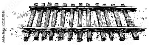 Cuadro en lienzo Rustic wooden railroad tracks and timber sleepers in vintage hand drawn style