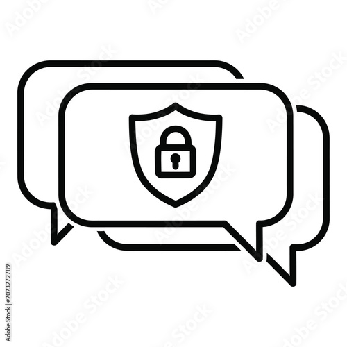 Chat bubbles with shield and lock icon for secure communication online protection icon