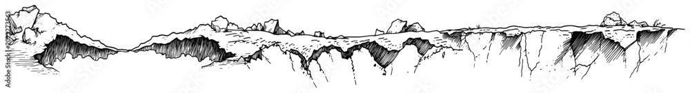 Obraz premium Rocky cliff edge and terrain borders in vintage engraving style