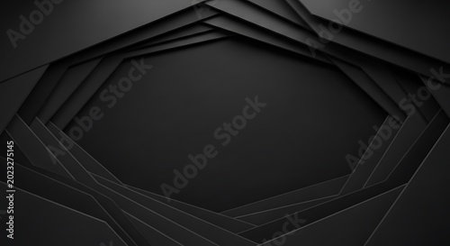Abstract geometric dark composition with layered shapes and copy space