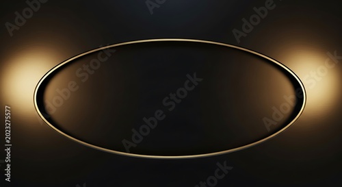 Abstract golden oval frame on a dark backdrop for design and copy space