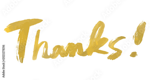 手書きの「Thanks!」の文字。ゴールドカラーの筆文字。カジュアルな感謝のメッセージ。