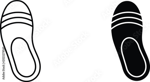 Tableau sur toile Pair of casual summer flip flop icons featuring outline and solid silhouettes fo
