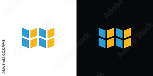 Geometric abstract pattern with blue and orange overlapping triangles on black background geometric pattern