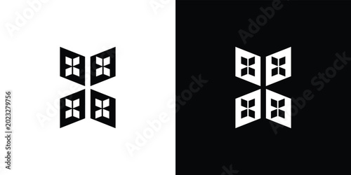 Geometric pattern of black and white interlocking diamond shapes on dark background abstract