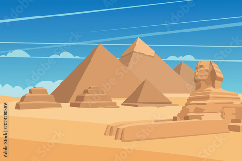 Canvastavla Majestic Giza Pyramid Complex and Great Sphinx Flat Vector Illustration Travel Poster Featuring the Iconic Wonders of Ancient Egypt