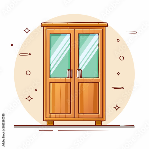 Cartoon Wooden Wardrobe with Glass Doors