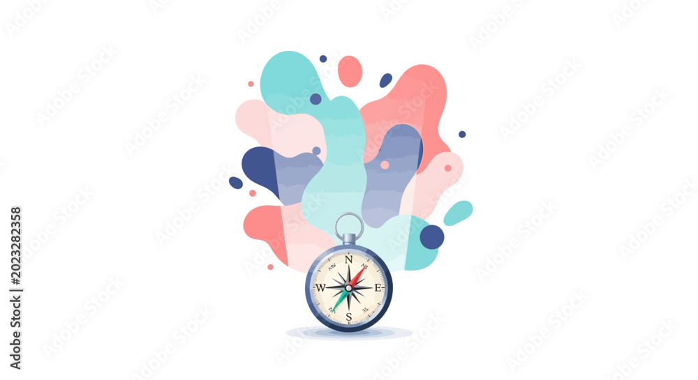 Fotografie Compass with Abstract Colorful Shapes
