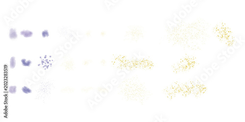 Bild auf Leinwand Delicate gold dust and subtle purple splatters are arranged in abstract clusters and lines, suggesting a magical or celebratory atmosphere