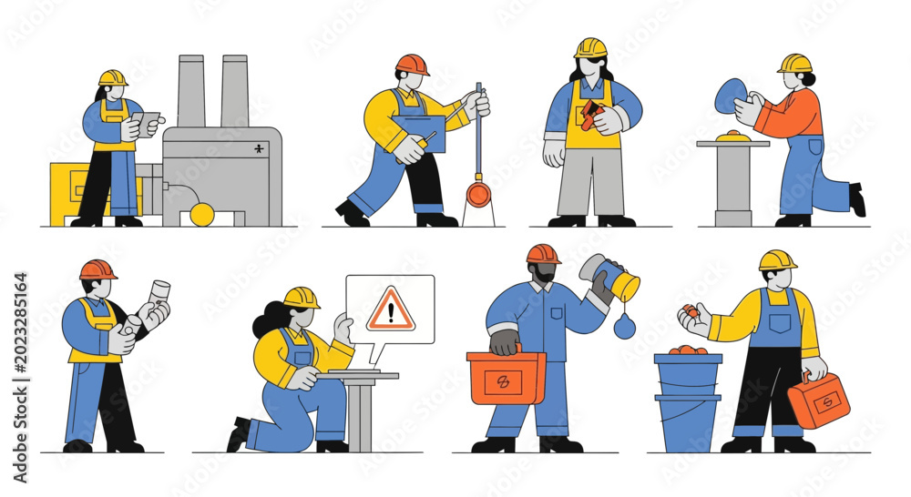 Fototapeta premium Diverse workers in various activities construction maintenance and industry